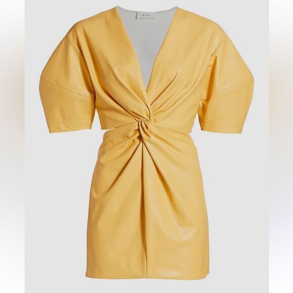 NWT ALC Yellow Faux Leather Cutout Mini Dress Size 0 - Picture 13 of 16